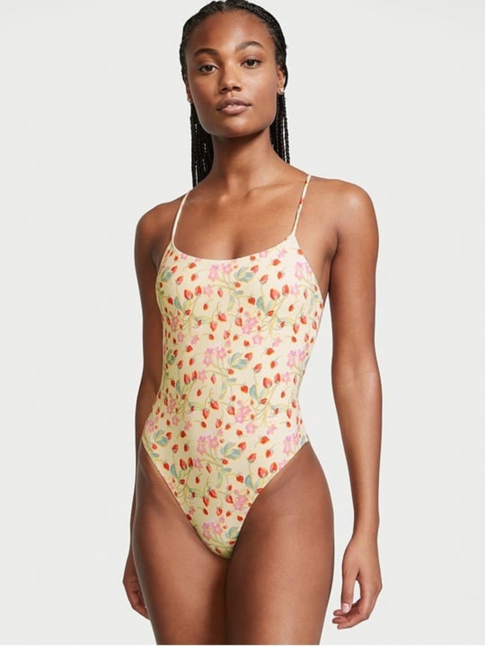 Victoria’s Secret Yellow Floral One-Piece Swimsuit with Red & Pink Flowers